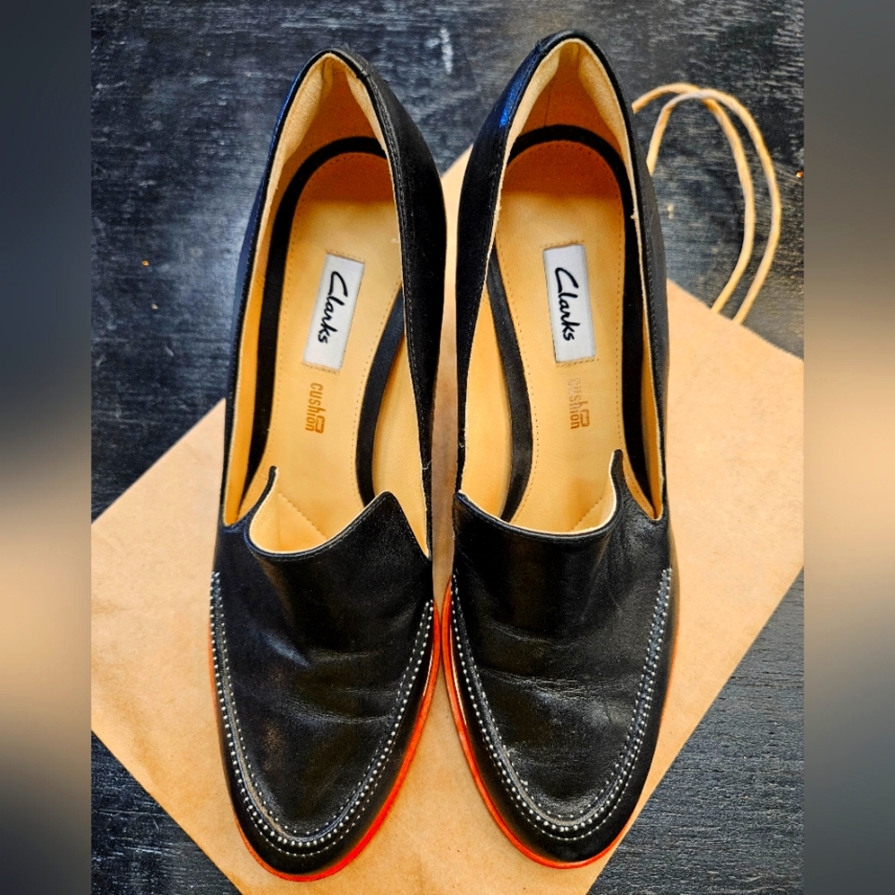 Clarks Cushion Plus Ellis Mabel Black Leather Women's Shoes~SZ 10